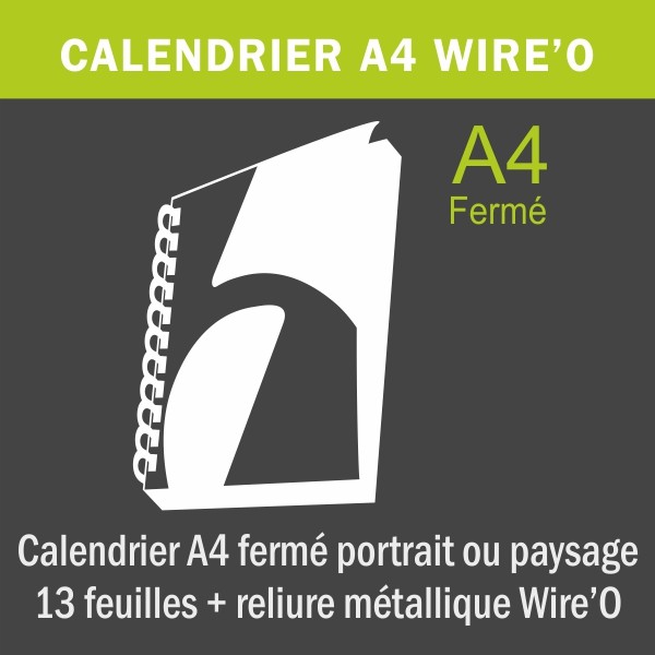 Calendrier spirale A4 - 21x29,7 cm 13 feuillets