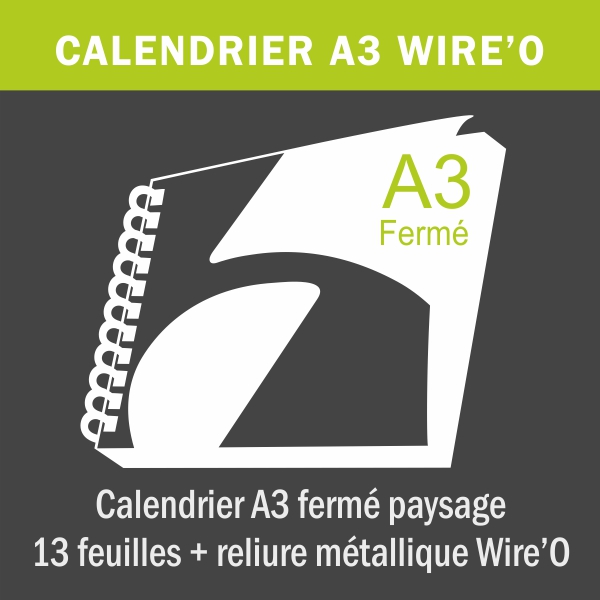 Calendrier spirale A3 - 42x29,7 cm 13 feuillets 